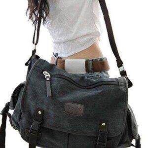 Upgraded] Vintage Canvas Messenger Bag 13 15.6 17 inches Large Book Laptop Shoul